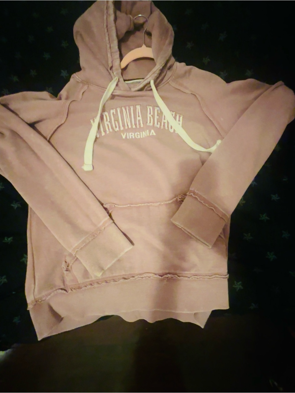 Virginia Beach Pullover Hoodie With Thumb Holes - Dusty Rose